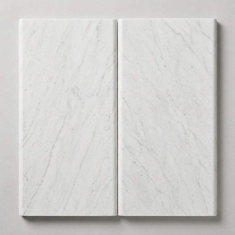 White Marble Leather (Sandblasted & Brushed) 12 x 24 x 1.25 Double Bullnose Coping 12x24 close-up