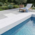 White Marble Leather (Sandblasted & Brushed) 12 x 24 x 1.25 Double Bullnose Coping 12x24 pool coping — Swimming Pool remodel pool edge