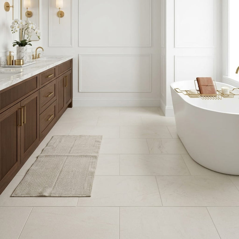 White Marble Leather (Sandblasted & Brushed) 16 x 24 x 1/2 Tile 16x24 — Primary Bath floor