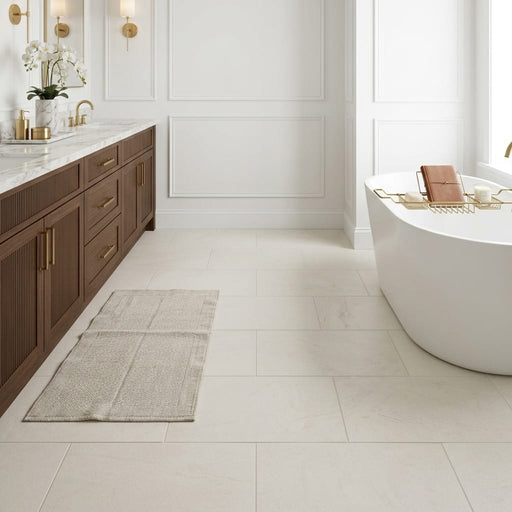 White Marble Leather (Sandblasted & Brushed) 16 x 24 x 1/2 Tile 16x24 — Primary Bath floor