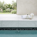 White Marble Leather (Sandblasted & Brushed) 16 x 24 x 2 Bullnose Coping 16x24 pool coping — Spa spa overhang edge