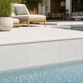 White Marble Leather (Sandblasted & Brushed) 16 x 24 x 2 Double Bullnose Coping 16x24 pool coping — Swimming Pool remodel pool edge