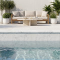 White Marble Leather (Sandblasted & Brushed) 4 x 12 x 2 Bullnose Coping 4x12 pool coping — Swimming Pool remodel pool edge