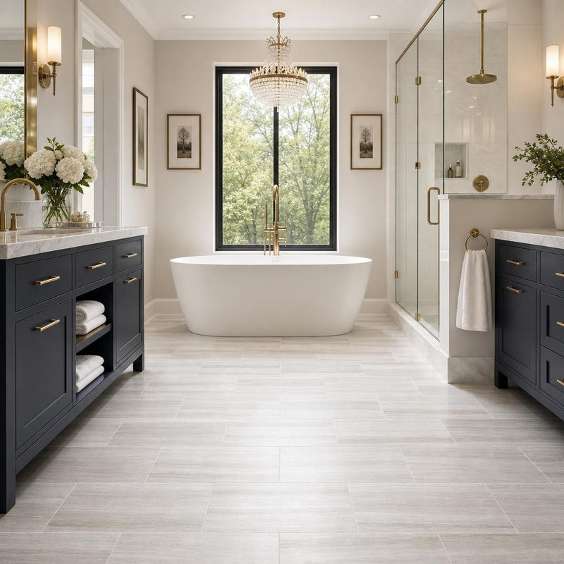 White Oak 12x24x0.38 Honed Marble Tile — Primary Bath floor