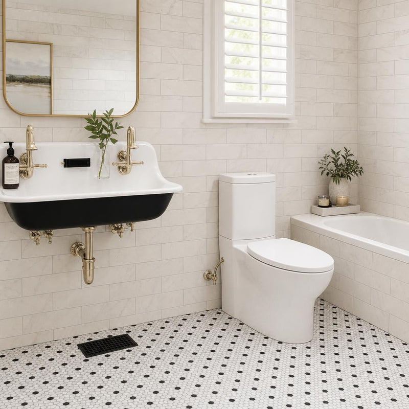 White Oak 4x12 Honed Marble Tile — Bathroom wall