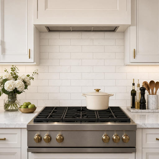 White Oak 4x12 Honed Marble Tile — Kitchen backsplash