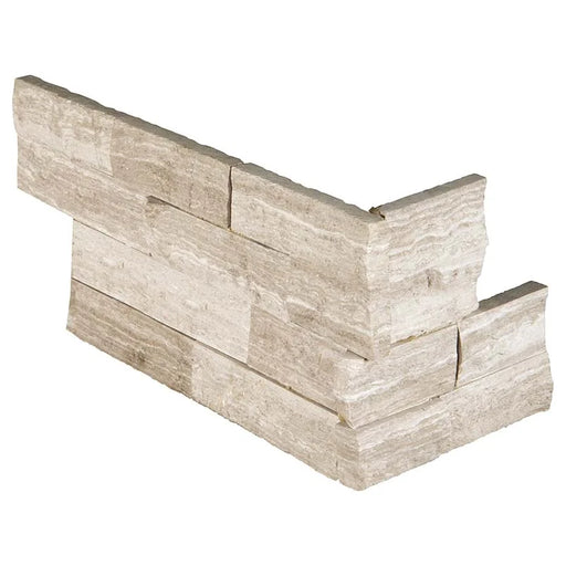 White Oak 6x18 Corner Splitface Natural Marble Ledger Stone