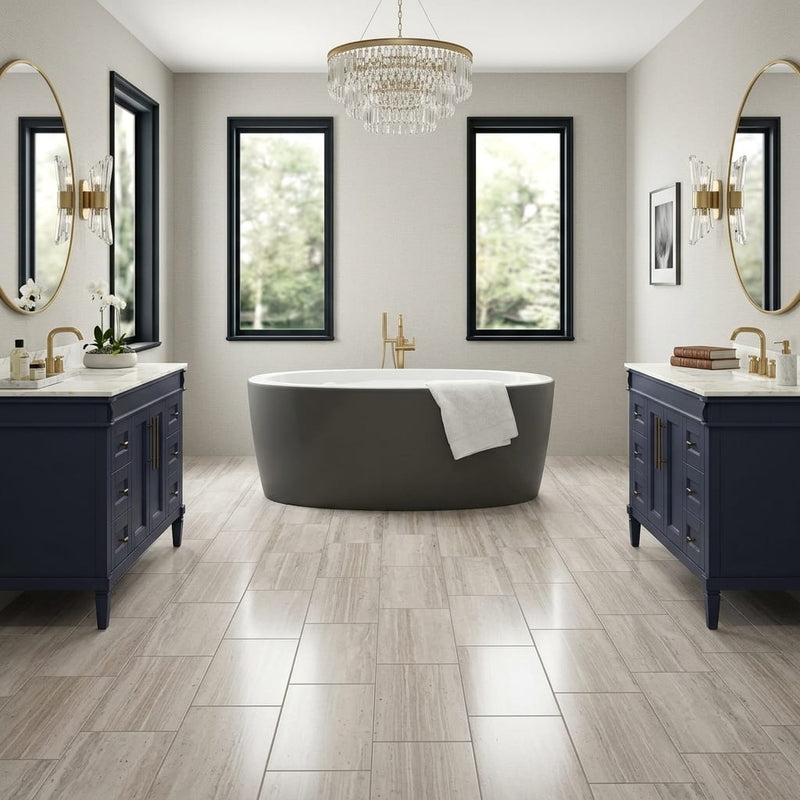 White Oak Marble Tile 12x24 Honed — Bathroom floor