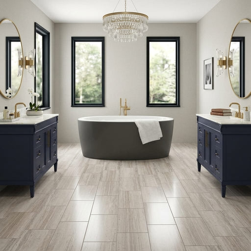 White Oak Marble Tile 12x24 Honed — Bathroom floor