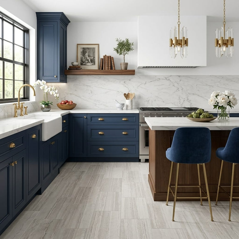 White Oak Marble Tile 12x24 Honed — Kitchen floor