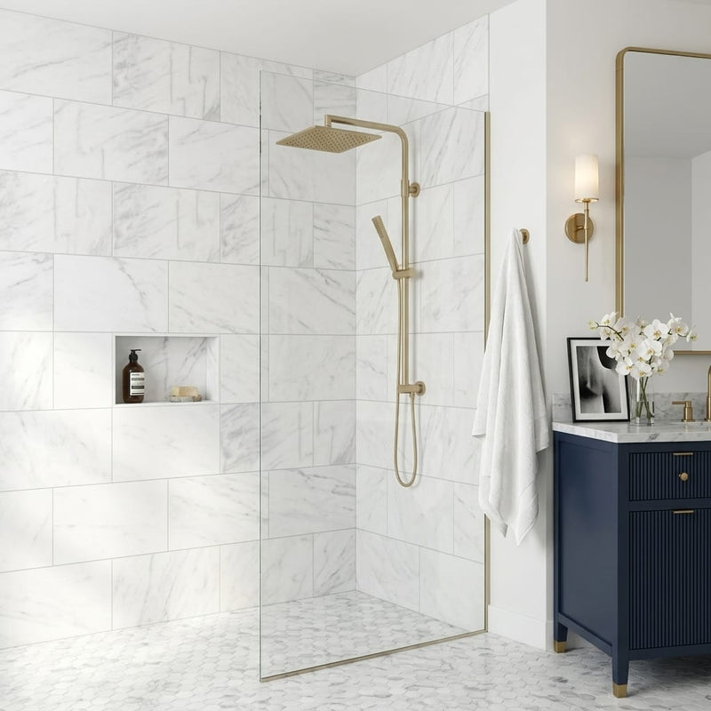White Pearl Marble Tile 12x24 — Bathroom shower wall