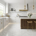 White Pearl Marble Tile 12x24 — Kitchen floor