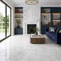 White Pearl Marble Tile 12x24 — Living Room floor