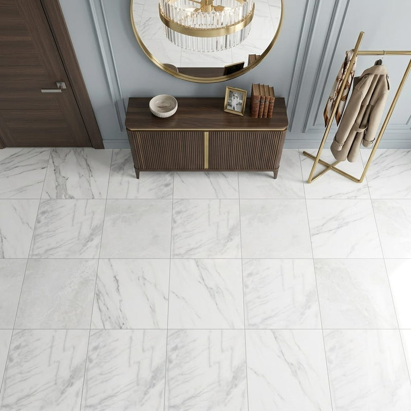 White Pearl Marble Tile 24x24 — Foyer floor
