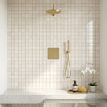 White Pearl (Turkish Botticino) (Botticino) Marble 1x1 Polished Mosaic — Bathroom shower floor