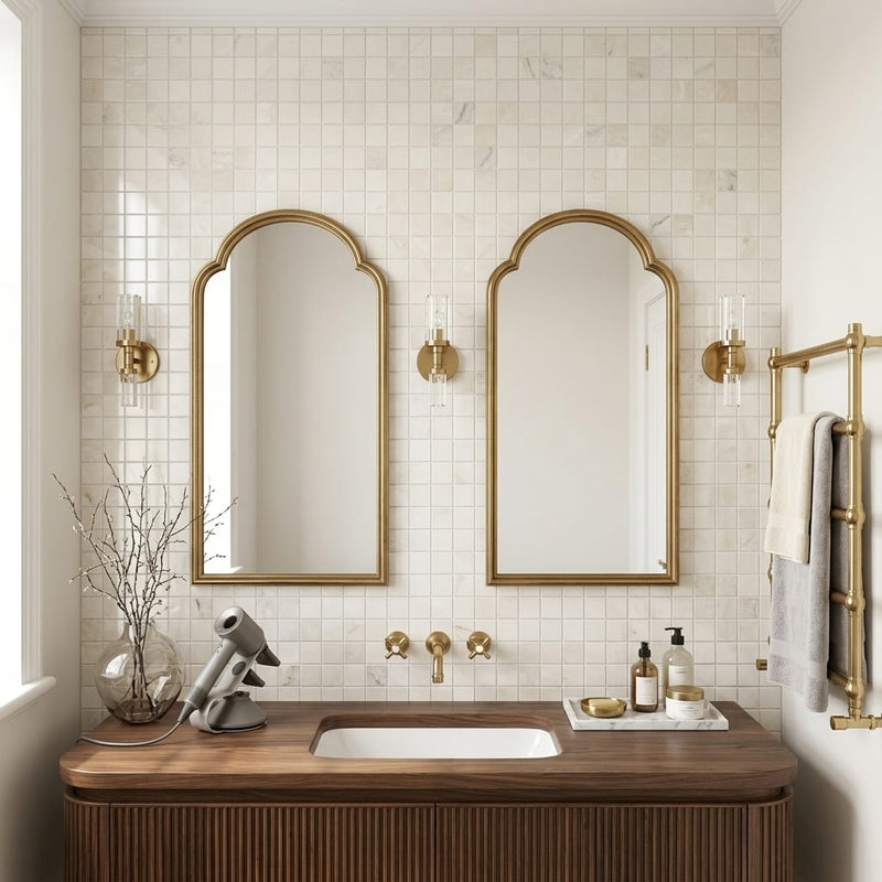 White Pearl (Turkish Botticino) (Botticino) Marble 1x1 Polished Mosaic — Bathroom shower wall