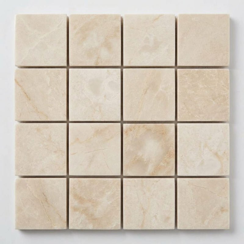White Pearl (Turkish Botticino) (Botticino) Marble 1x1 Polished Mosaic close-up