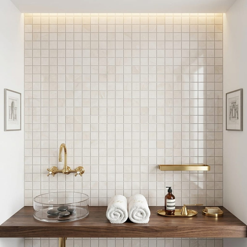 White Pearl (Turkish Botticino) (Botticino) Marble 1x1 Polished Mosaic — Spa spa interior