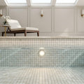 White Pearl (Turkish Botticino) (Botticino) Marble 1x1 Tumbled Mosaic — Swimming Pool pool interior tiling