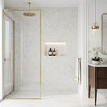 White Pearl (Turkish Botticino) (Botticino) Marble 1x3 Polished Herringbone Mosaic — Bathroom shower wall