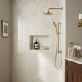 White Pearl (Turkish Botticino) (Botticino) Marble 1x4 Polished Herringbone Mosaic — Bathroom shower wall