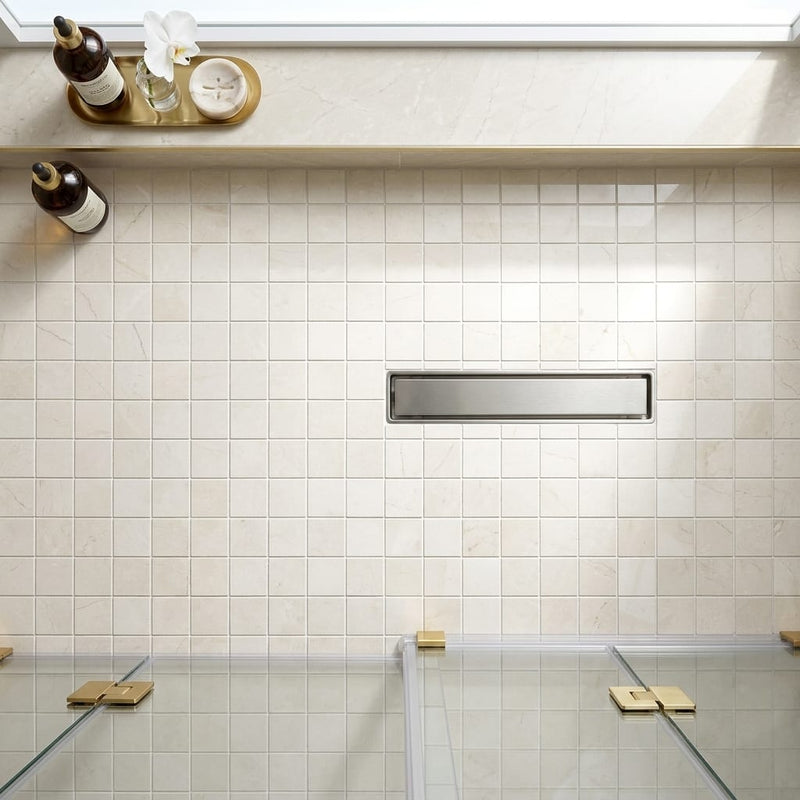 White Pearl (Turkish Botticino) (Botticino) Marble 2x2 Polished Mosaic — Bathroom shower floor