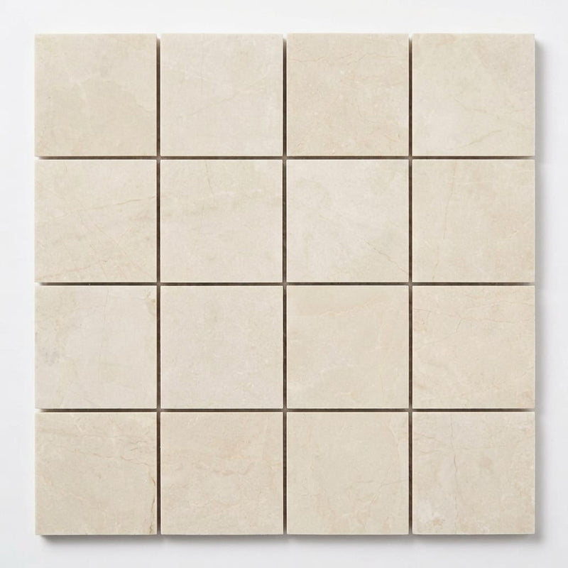 White Pearl (Turkish Botticino) (Botticino) Marble 2x2 Polished Mosaic close-up