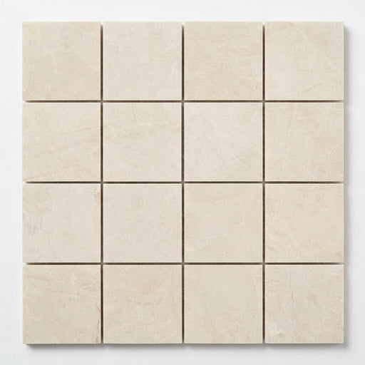 White Pearl (Turkish Botticino) (Botticino) Marble 2x2 Polished Mosaic close-up