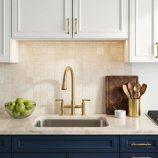White Pearl (Turkish Botticino) (Botticino) Marble 2x2 Polished Mosaic — Kitchen backsplash