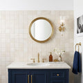 White Pearl (Turkish Botticino) (Botticino) Marble 2x2 Tumbled Mosaic — Powder Room wall
