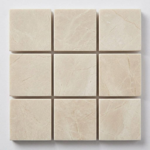White Pearl (Turkish Botticino) (Botticino) Marble 5/8x5/8 Polished Mosaic close-up