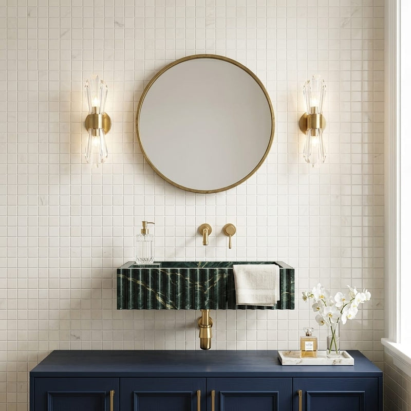 White Pearl (Turkish Botticino) (Botticino) Marble 5/8x5/8 Polished Mosaic — Powder Room wall
