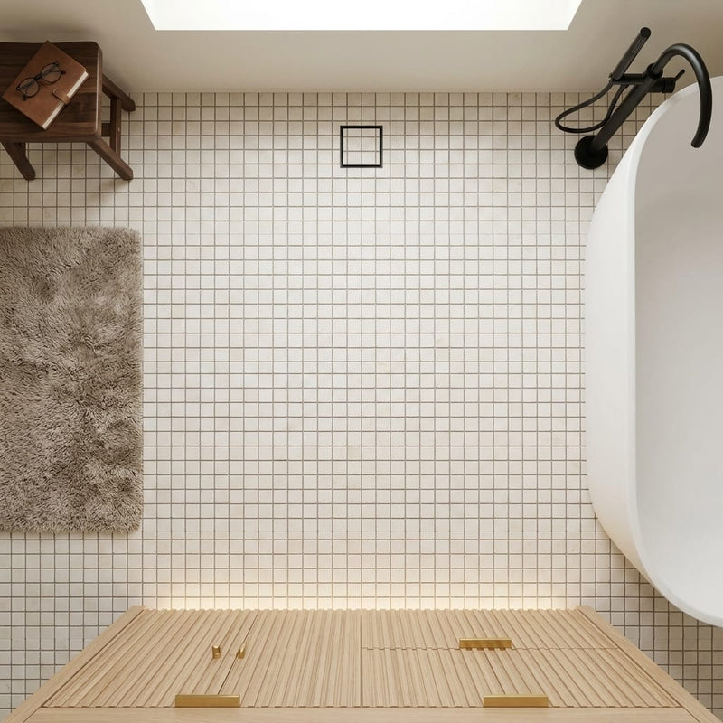 White Pearl (Turkish Botticino) (Botticino) Marble 5/8x5/8 Tumbled Mosaic — Bathroom floor