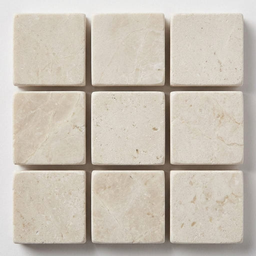 White Pearl (Turkish Botticino) (Botticino) Marble 5/8x5/8 Tumbled Mosaic close-up