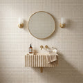 White Pearl (Turkish Botticino) (Botticino) Marble 5/8x5/8 Tumbled Mosaic — Powder Room wall