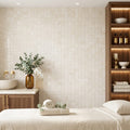 White Pearl (Turkish Botticino) (Botticino) Marble 5/8x5/8 Tumbled Mosaic — Spa spa interior