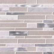 White Wave Interlocking Pattern Misc. 0.16 Inch Glass Metal Blend Mosaic Tile