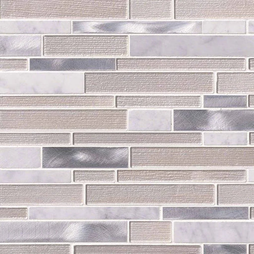 White Wave Interlocking Pattern Misc. 0.16 Inch Glass Metal Blend Mosaic Tile