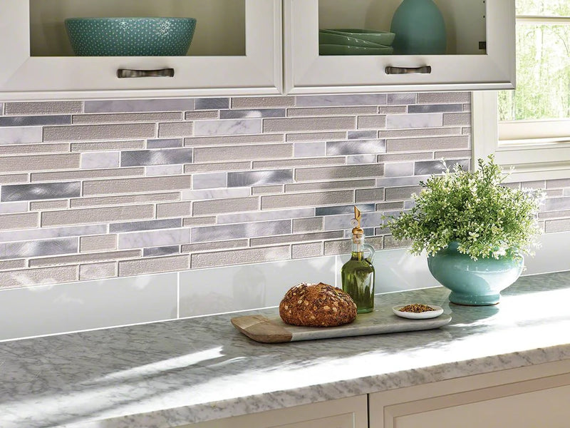 White Wave Interlocking Pattern Misc. 0.16 Inch Glass Metal Blend Mosaic Tile