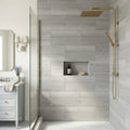 Wooden Gray Limestone Tile 12x24 Honed — Bathroom shower wall