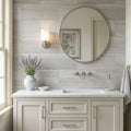 Wooden Gray Limestone Tile 12x24 Honed — Bathroom vanity wall