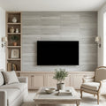 Wooden Gray Limestone Tile 12x24 Honed — Living Room feature wall