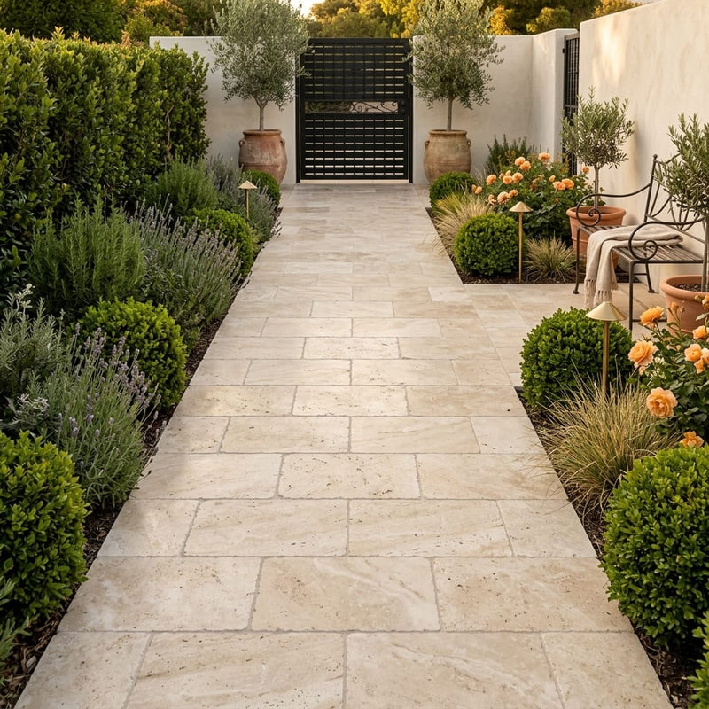 Wooden Travertine Paver 16x24 Tumbled 1.25 inch — Garden path