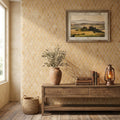 Golden Sienna 1x2 Diamond Tumbled Travertine Mosaic — Living Room accent wall