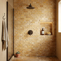 Golden Sienna 2x4 Subway Splitface Travertine Mosaic — Bathroom shower wall