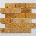 Golden Sienna 2x4 Subway Splitface Travertine Mosaic close-up