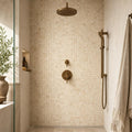 Yellow 5/8x5/8 12x12 Sheet Natural Travertine Mosaic — Bathroom shower wall
