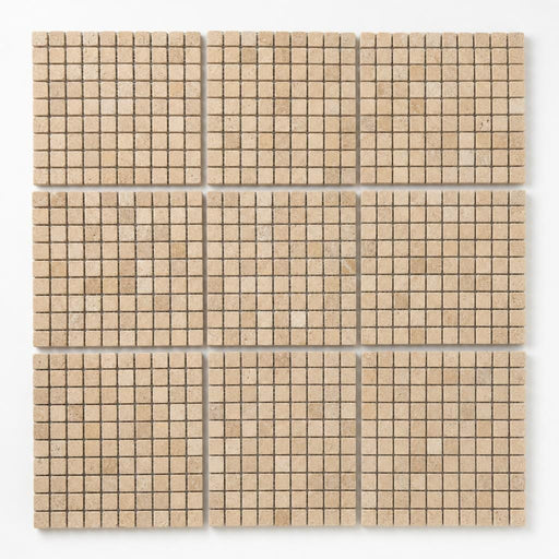 Yellow 5/8x5/8 12x12 Sheet Natural Travertine Mosaic close-up