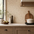 Yellow 5/8x5/8 12x12 Sheet Natural Travertine Mosaic — Kitchen backsplash