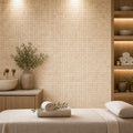 Yellow 5/8x5/8 12x12 Sheet Natural Travertine Mosaic — Spa spa interior